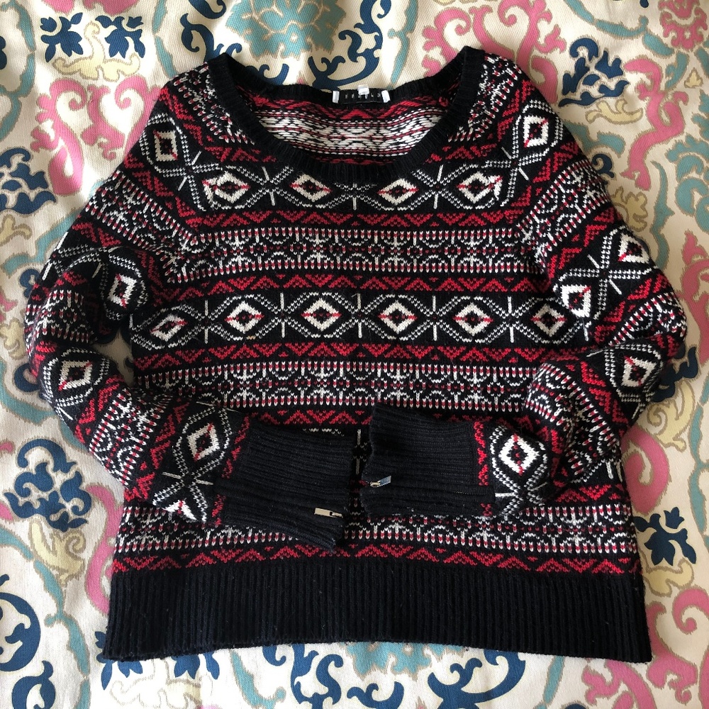 Black, Red, and White Knit Winter Sweater